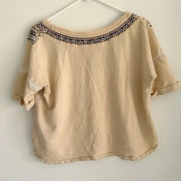 Free People Avalon Boatneck Embroidered Boho Crop Tribal Short Sleeve T-Shirt XS - Picture 9 of 12